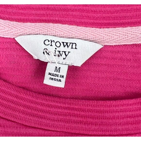 Crown & Ivy Pink Textured Long Sleeve Cotton Sweatshirt Gold Zipper Accents Wome - Picture 2 of 5